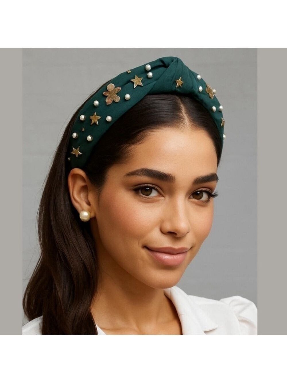 Lele Sadoughi Forest Green Angel Bell Embellished Knotted Headband NWT Authentic